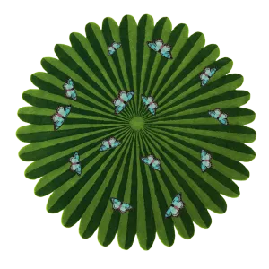 Butterflies over Flower Hand Tufted Wool Rug - Green