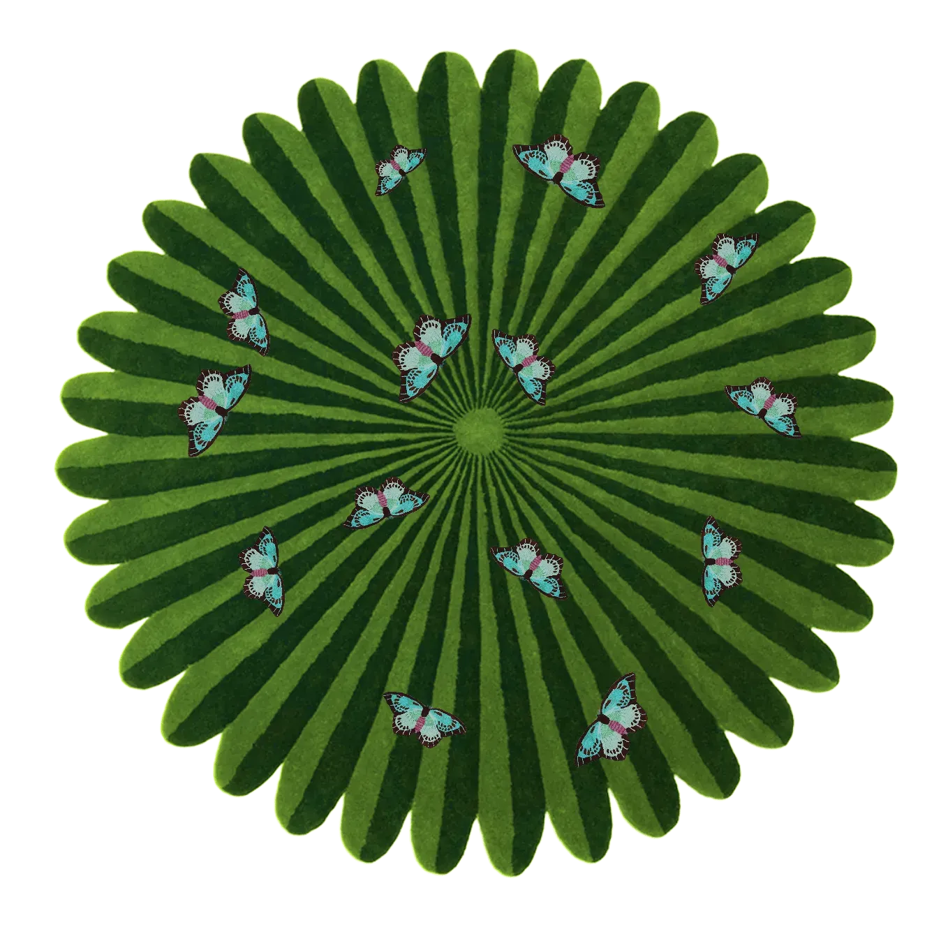 Butterflies over Flower Hand Tufted Wool Rug - Green