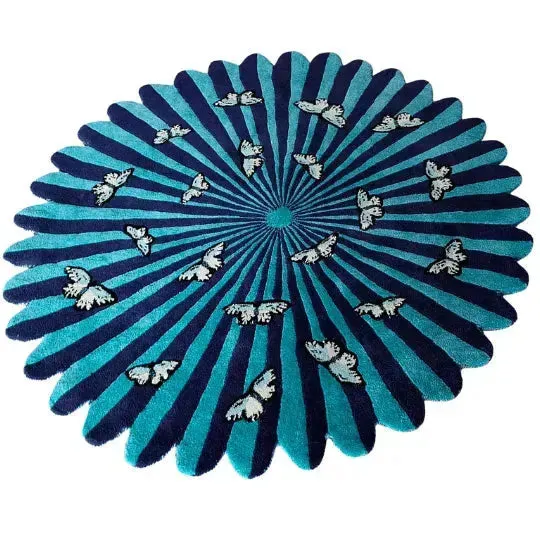 Butterflies over Flower Hand Tufted Wool Rug
