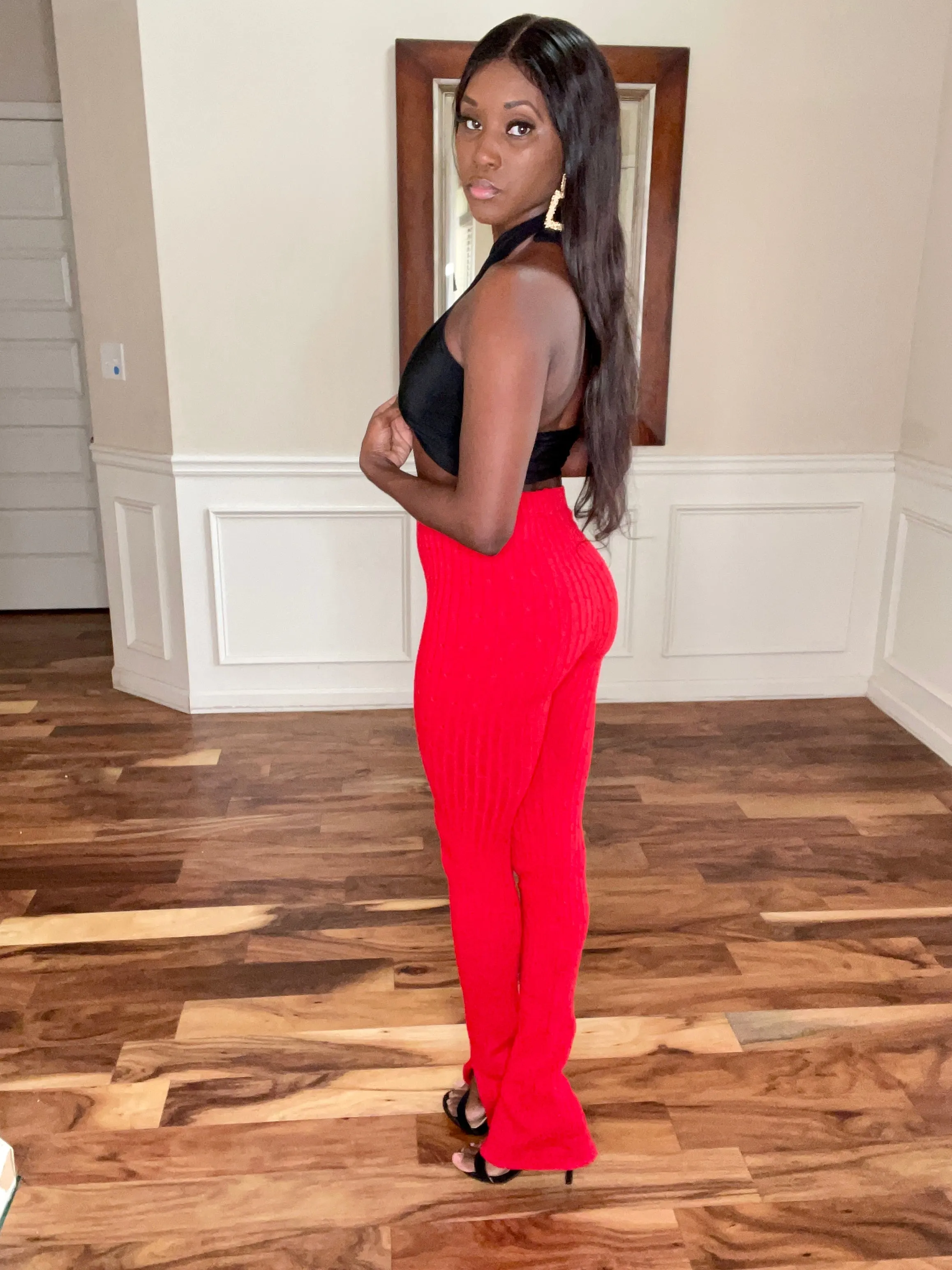 Cable Knit Pants | Red