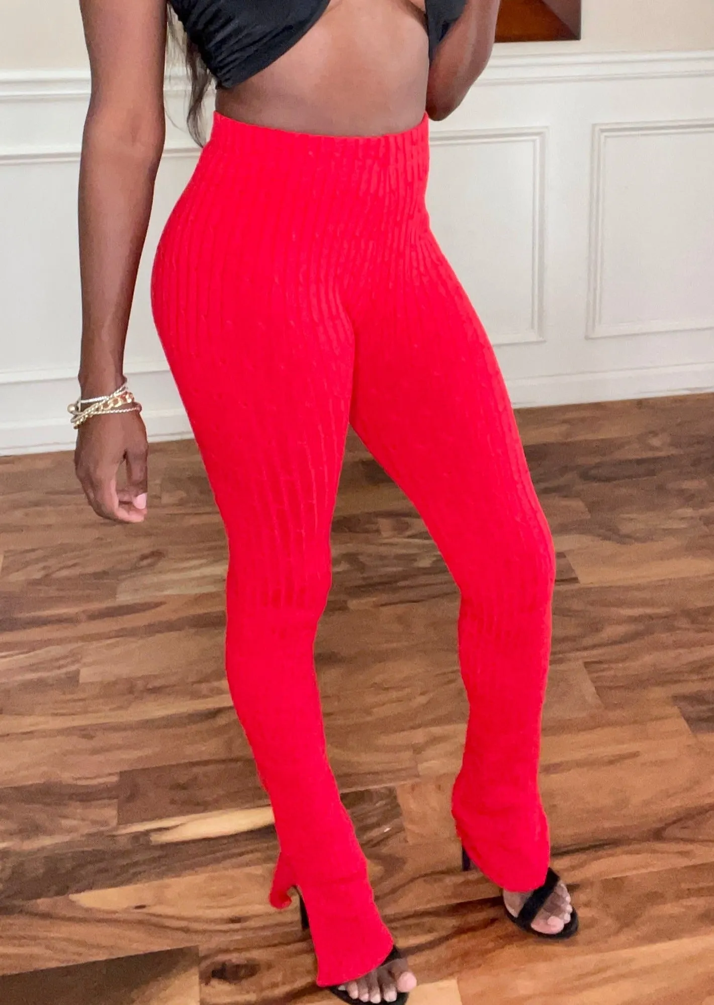 Cable Knit Pants | Red