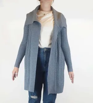 Cable Melbourne blue 100% merino wool knit cardigan / jacket size L (fits 12-14)