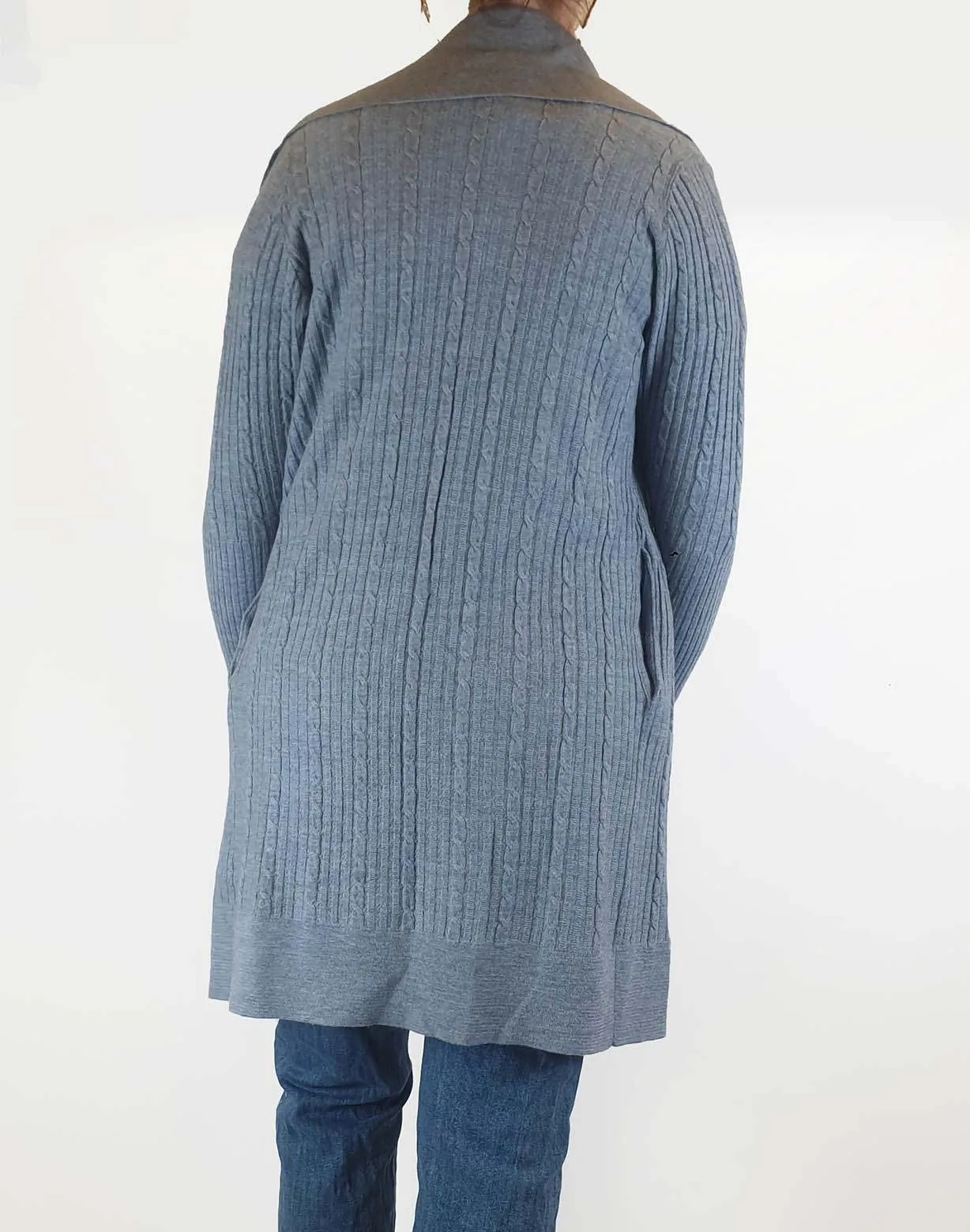 Cable Melbourne blue 100% merino wool knit cardigan / jacket size L (fits 12-14)