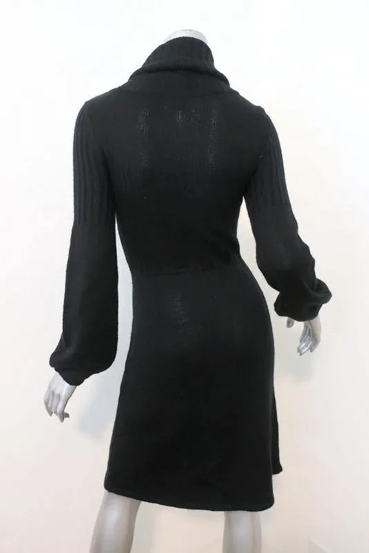 Calvin Klein Sweater Dress Black Wool Size Extra Small Cowl Neck Long Sleeve