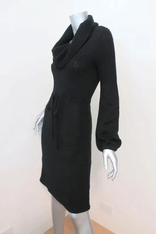 Calvin Klein Sweater Dress Black Wool Size Extra Small Cowl Neck Long Sleeve