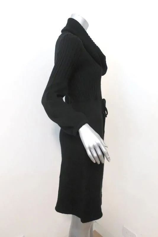 Calvin Klein Sweater Dress Black Wool Size Extra Small Cowl Neck Long Sleeve