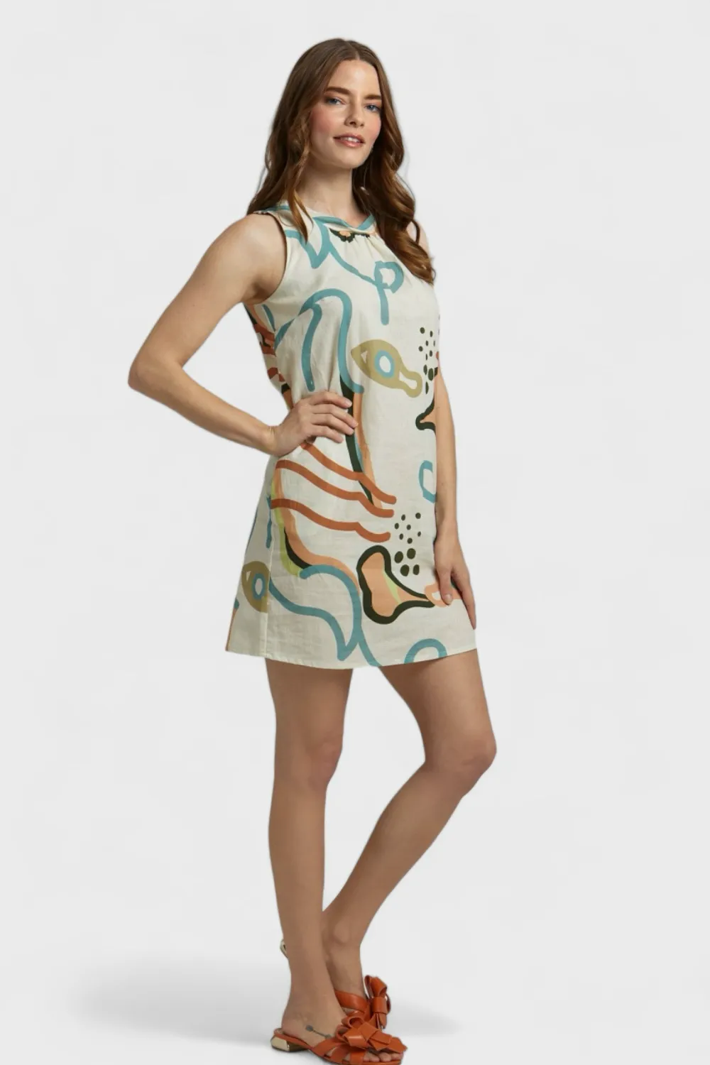 Camilla Abstract Print Linen Mini Dress