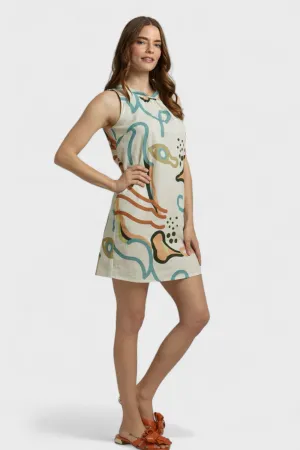 Camilla Abstract Print Linen Mini Dress