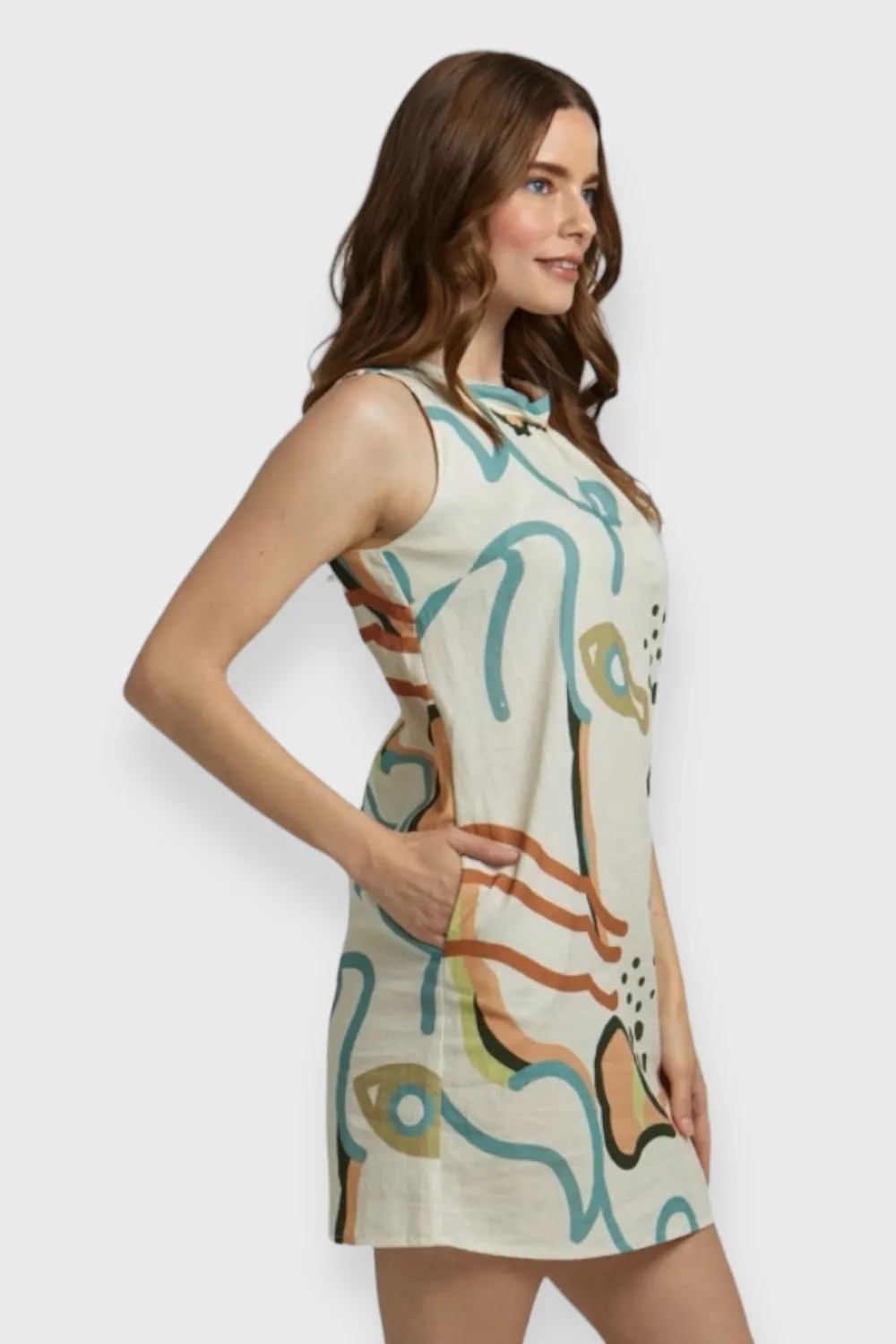 Camilla Abstract Print Linen Mini Dress