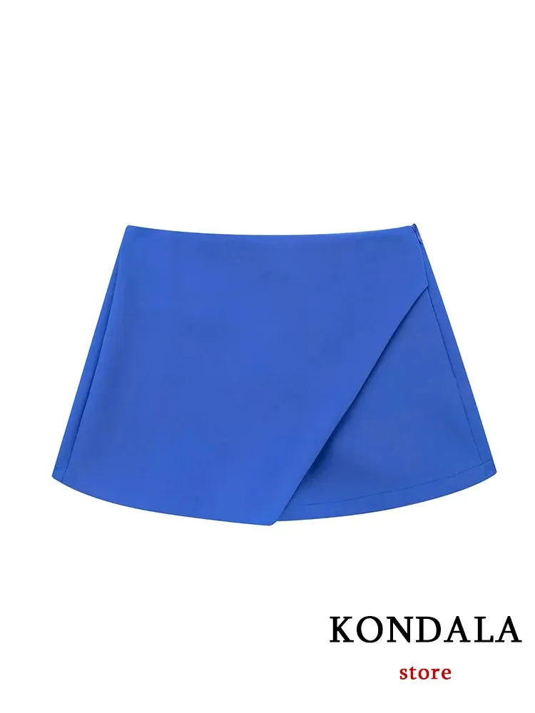Casual Mini Asymmetrical Skirt Shorts Women's Fashion High Waist Back Pockets Wide Leg Skirts Zipper Shorts