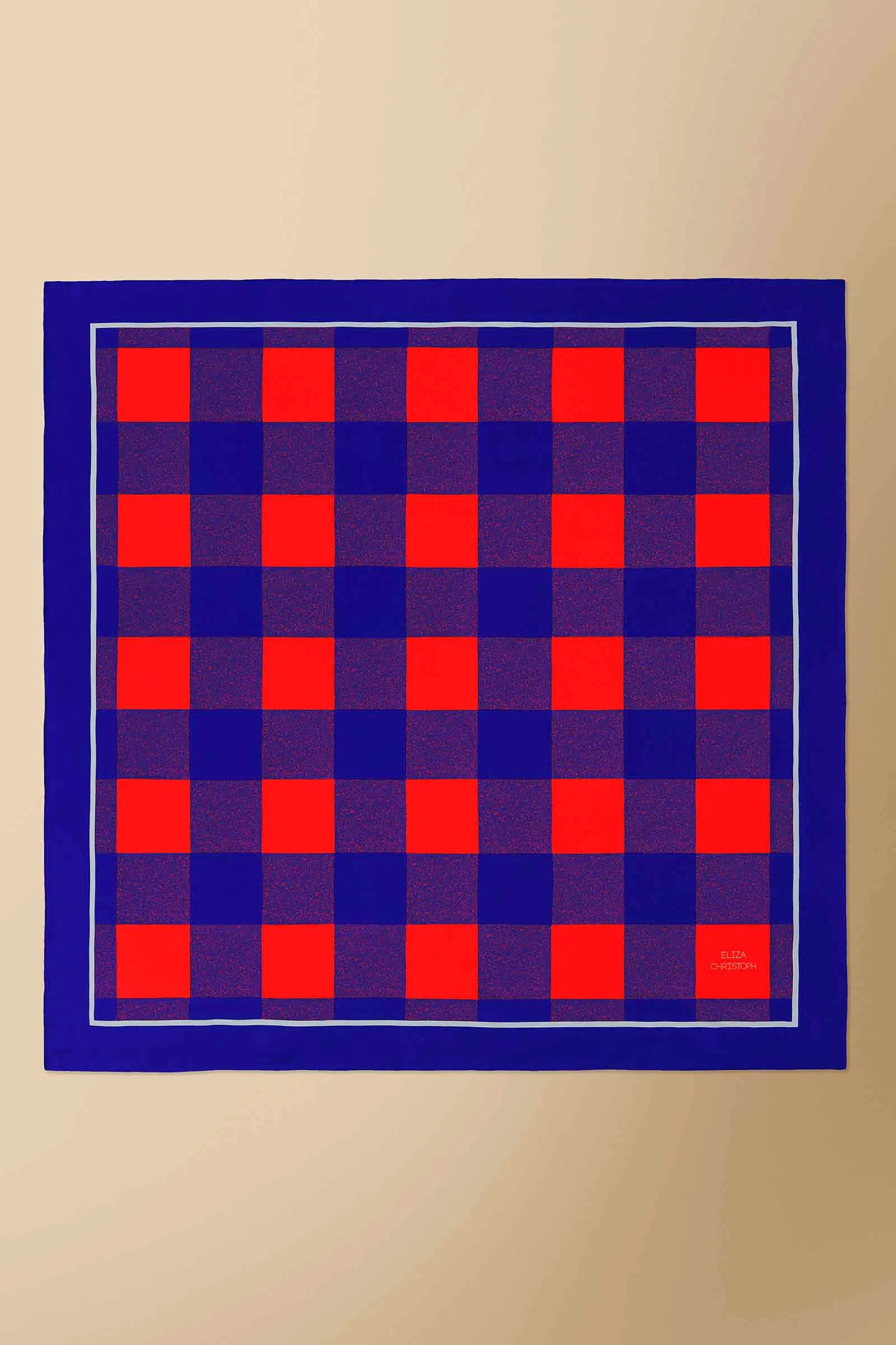 Checked Silk Twill Scarf in Blue-Red