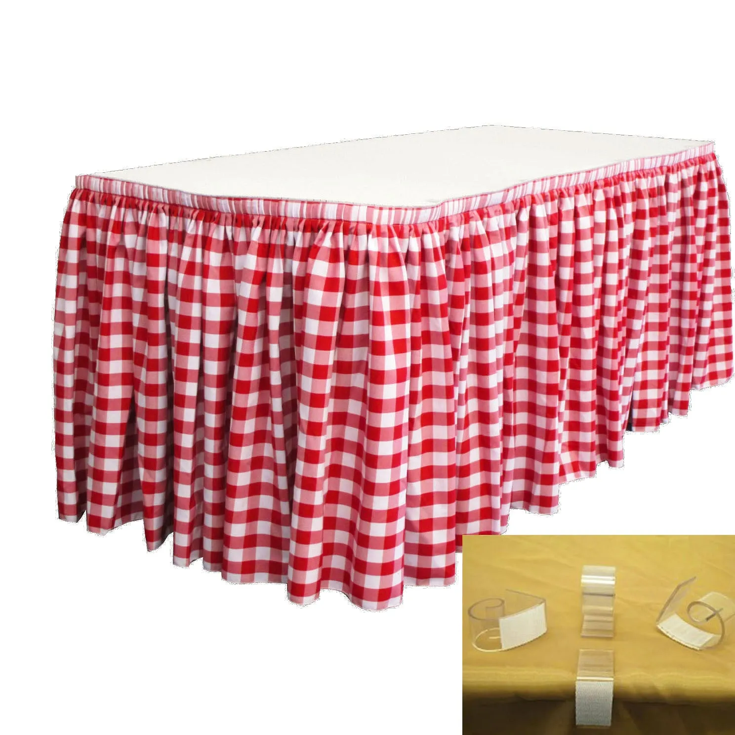 Checkered Table Skirt 14-Foot by 29-Inch Long with 10 L-Clips
