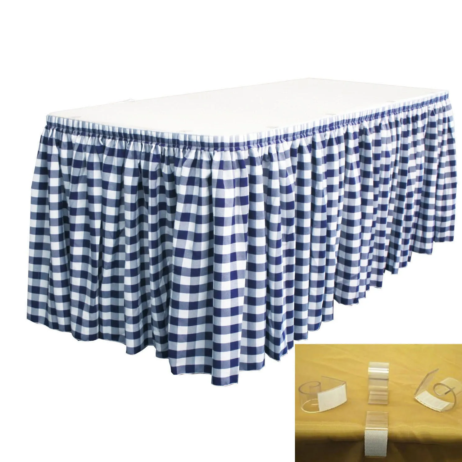 Checkered Table Skirt 30-Foot by 29-Inch Long with 15 L-Clips