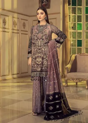 Chiffon embroidered designer dress for eid in periwinkle color # P2485