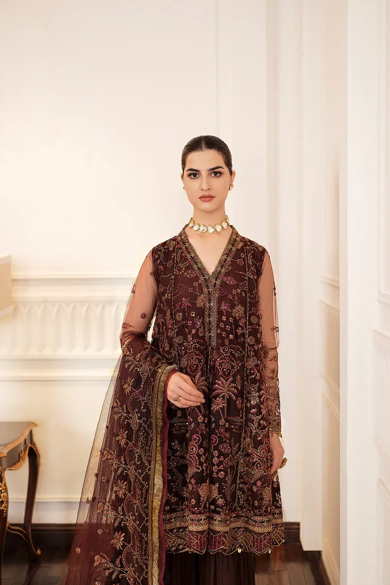 Chocolate Brown Embroidered Sharara Kameez Wedding Dress