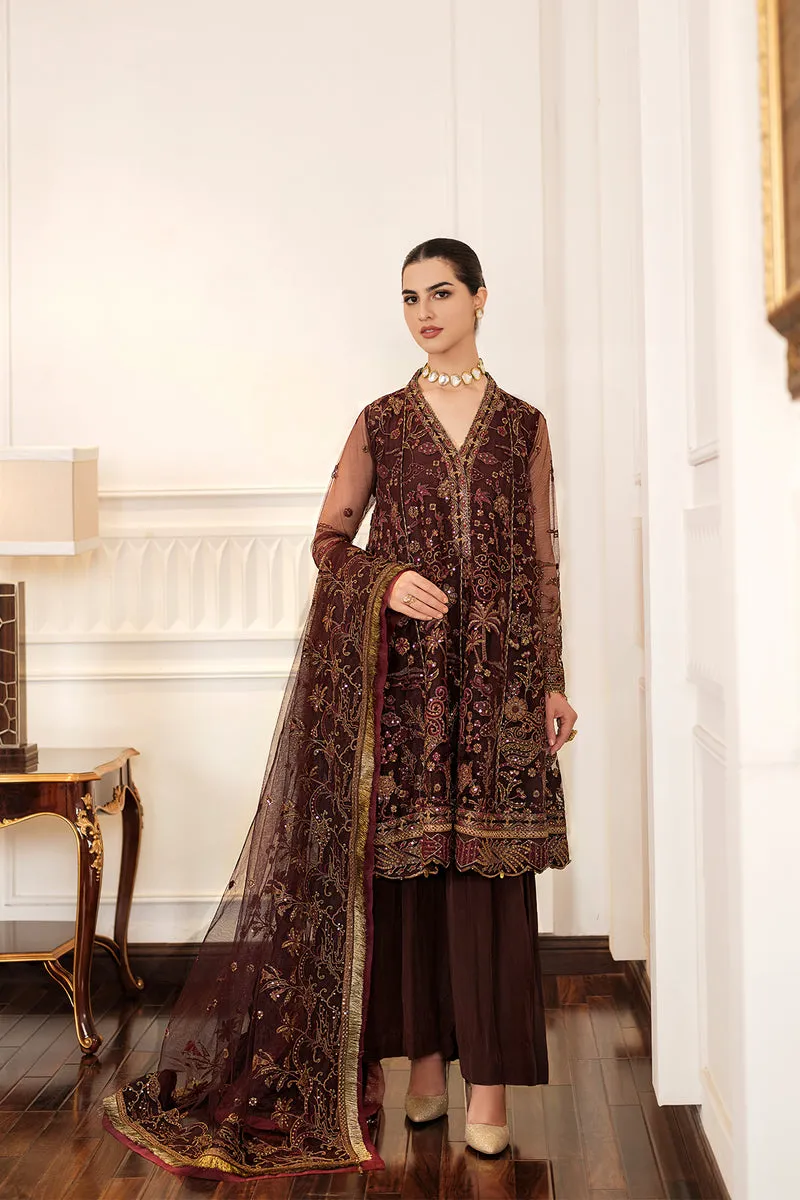 Chocolate Brown Embroidered Sharara Kameez Wedding Dress