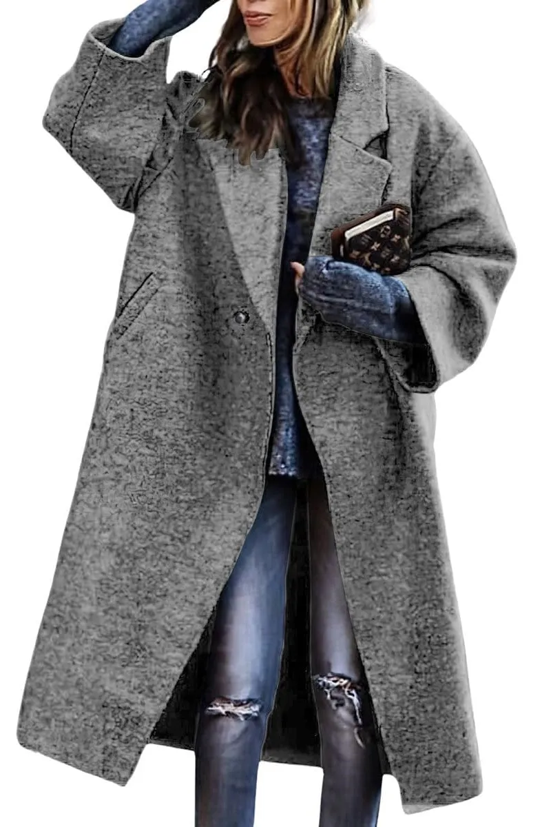 Chouyatou Women's Winter Double Breasted Midi Long Wool Coat Notch Lapel Dressy Casual Winter Trench Coat