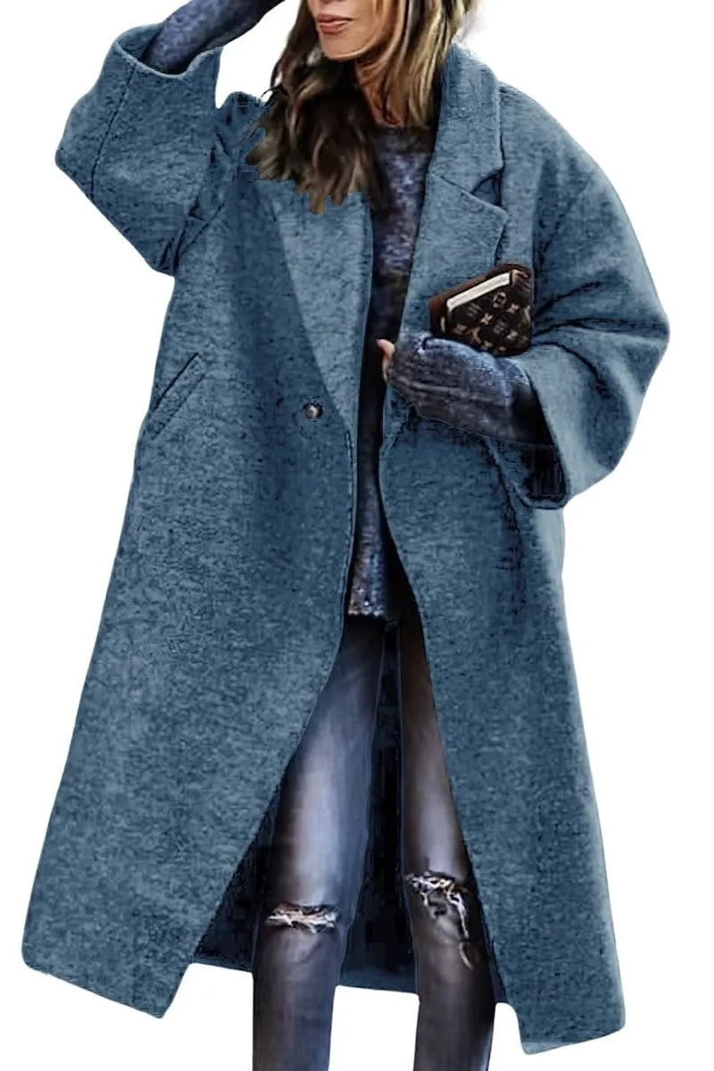 Chouyatou Women's Winter Double Breasted Midi Long Wool Coat Notch Lapel Dressy Casual Winter Trench Coat