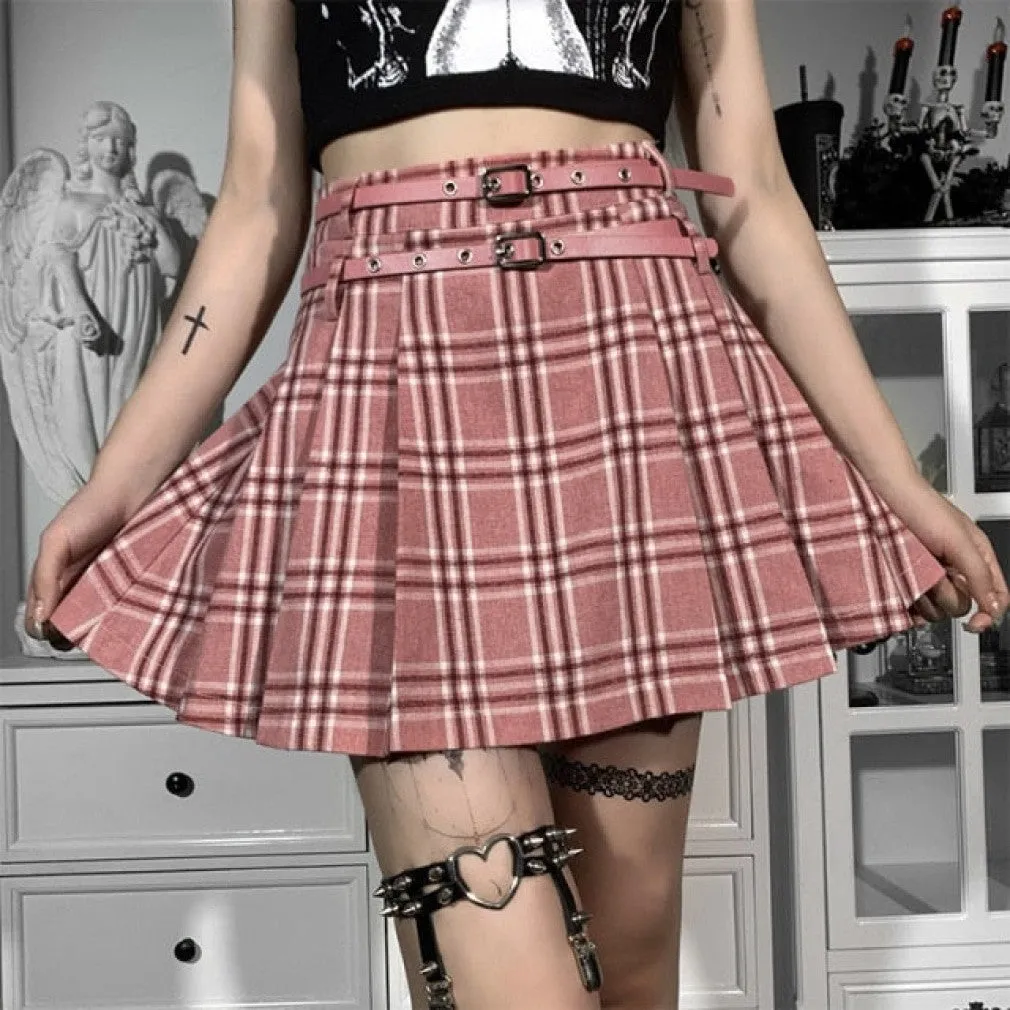 ContiNent 33 Lace Mini Pleated Skirt Women Punk Y2K Aesthetic High Waist A-Line Short Skirt 90s Vintage Streetwear