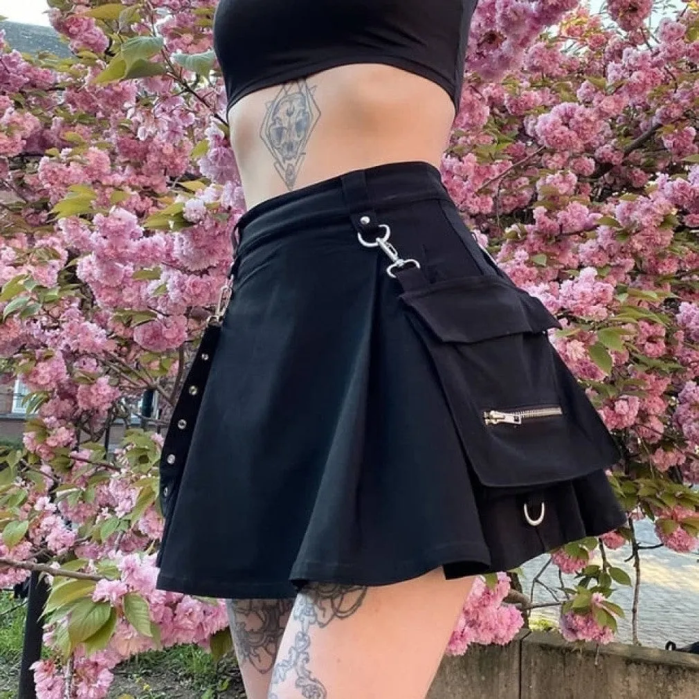 ContiNent 33 Lace Mini Pleated Skirt Women Punk Y2K Aesthetic High Waist A-Line Short Skirt 90s Vintage Streetwear