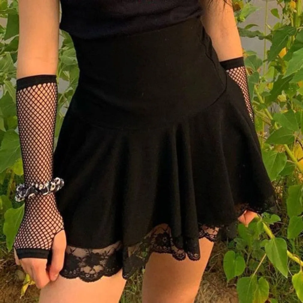 ContiNent 33 Lace Mini Pleated Skirt Women Punk Y2K Aesthetic High Waist A-Line Short Skirt 90s Vintage Streetwear