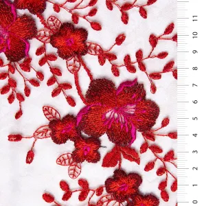 Coral Colored Thread Embroidery Lace Fabric with Floral Design
