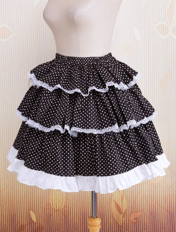 Cotton Black Polka Dot Lace Lolita Skirt