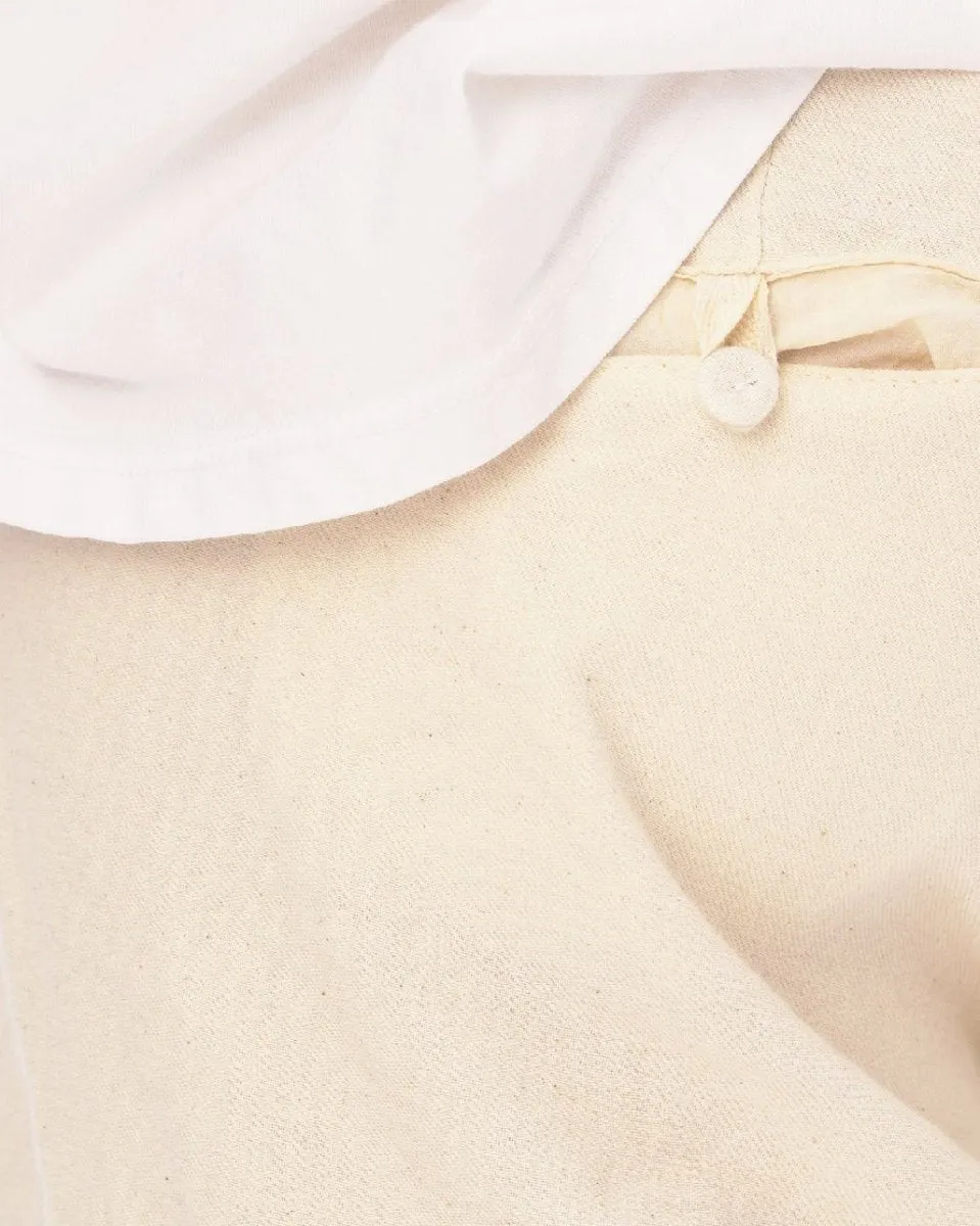 Cream Cotton Linen Elastic Chino Pants
