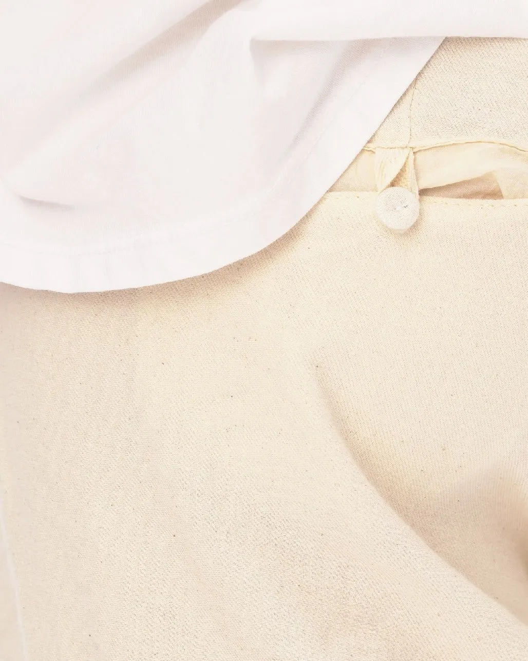 Cream Cotton Linen Elastic Chino Pants