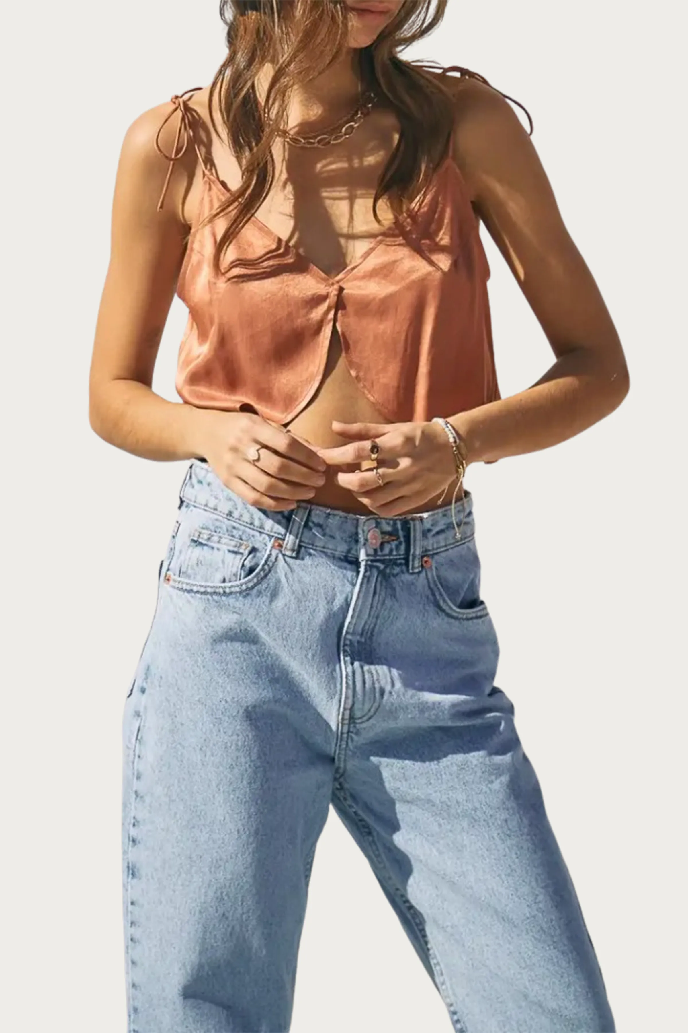 CROPPED SATIN SPLIT-FRONT CAMISOLE
