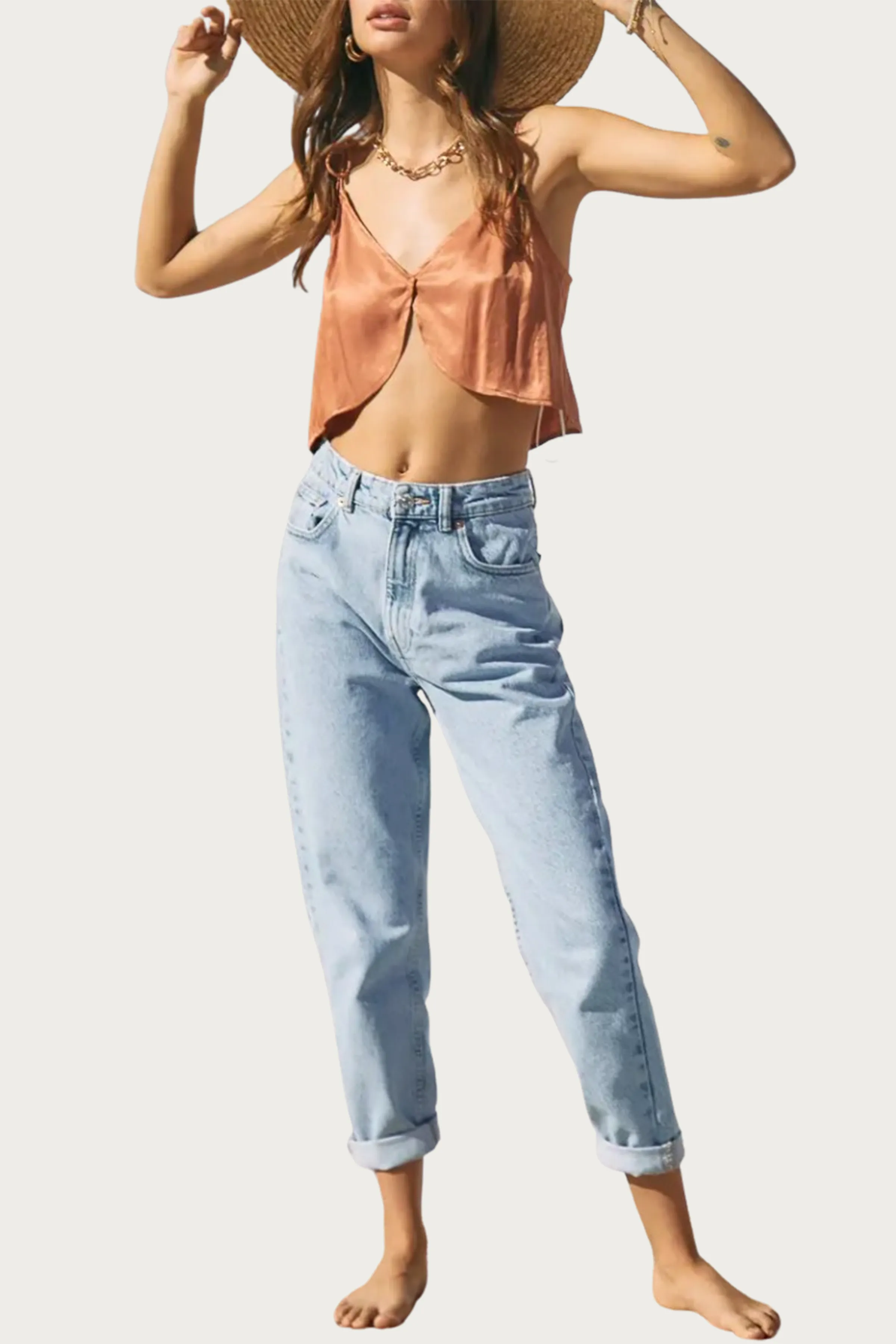 CROPPED SATIN SPLIT-FRONT CAMISOLE