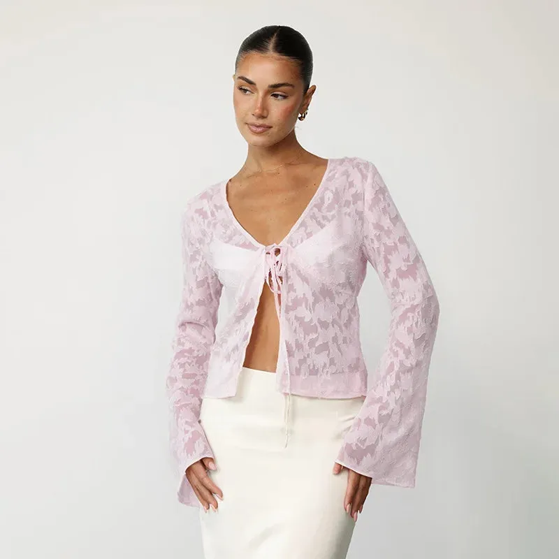 DARCIE |  Sheer Lace Tie-Up Top