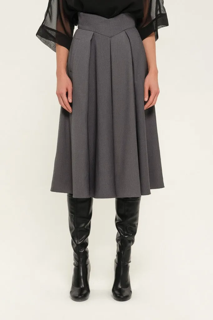 Dark grey Day Cirkle High Waist Below Knee Skirt with Pockets
