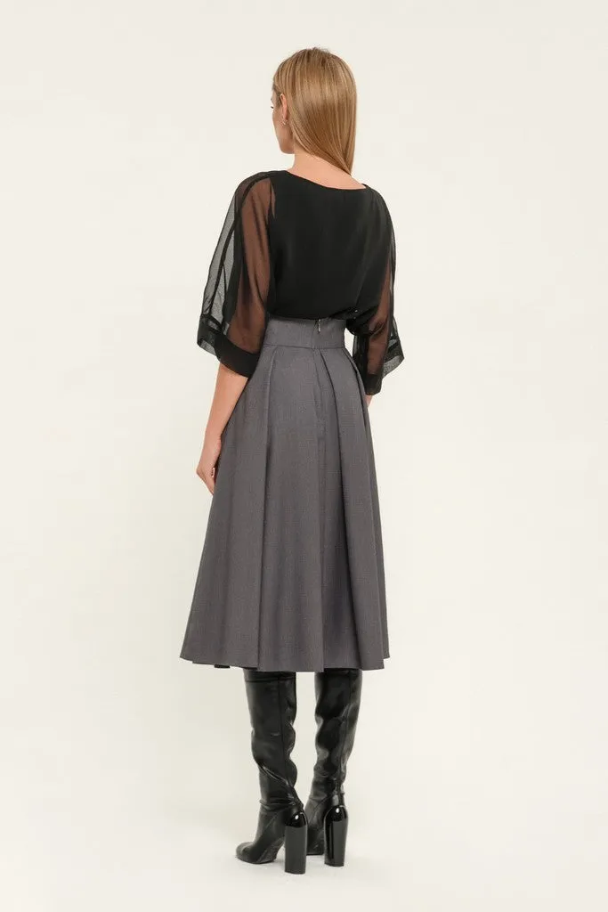Dark grey Day Cirkle High Waist Below Knee Skirt with Pockets