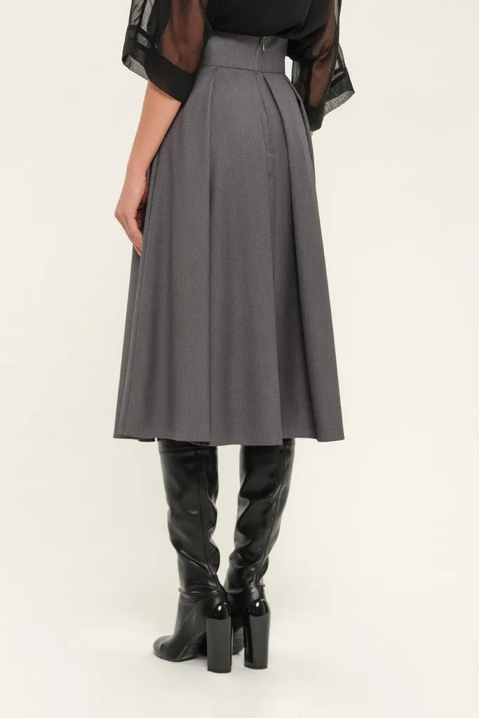 Dark grey Day Cirkle High Waist Below Knee Skirt with Pockets