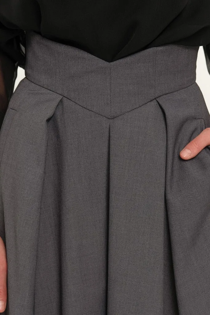 Dark grey Day Cirkle High Waist Below Knee Skirt with Pockets
