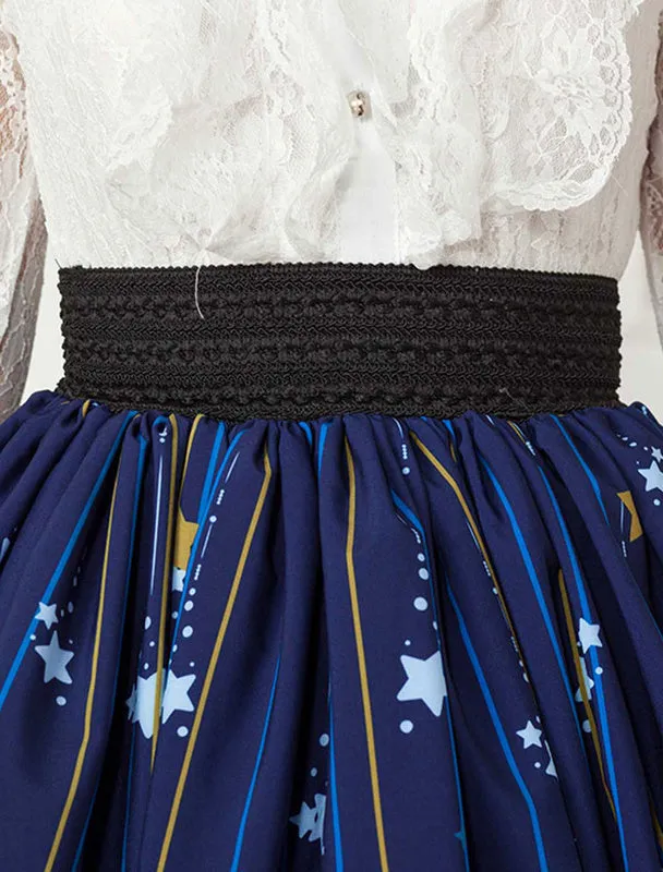 Deep Blue Star Printed Polyester Lolita Skirt for Girls