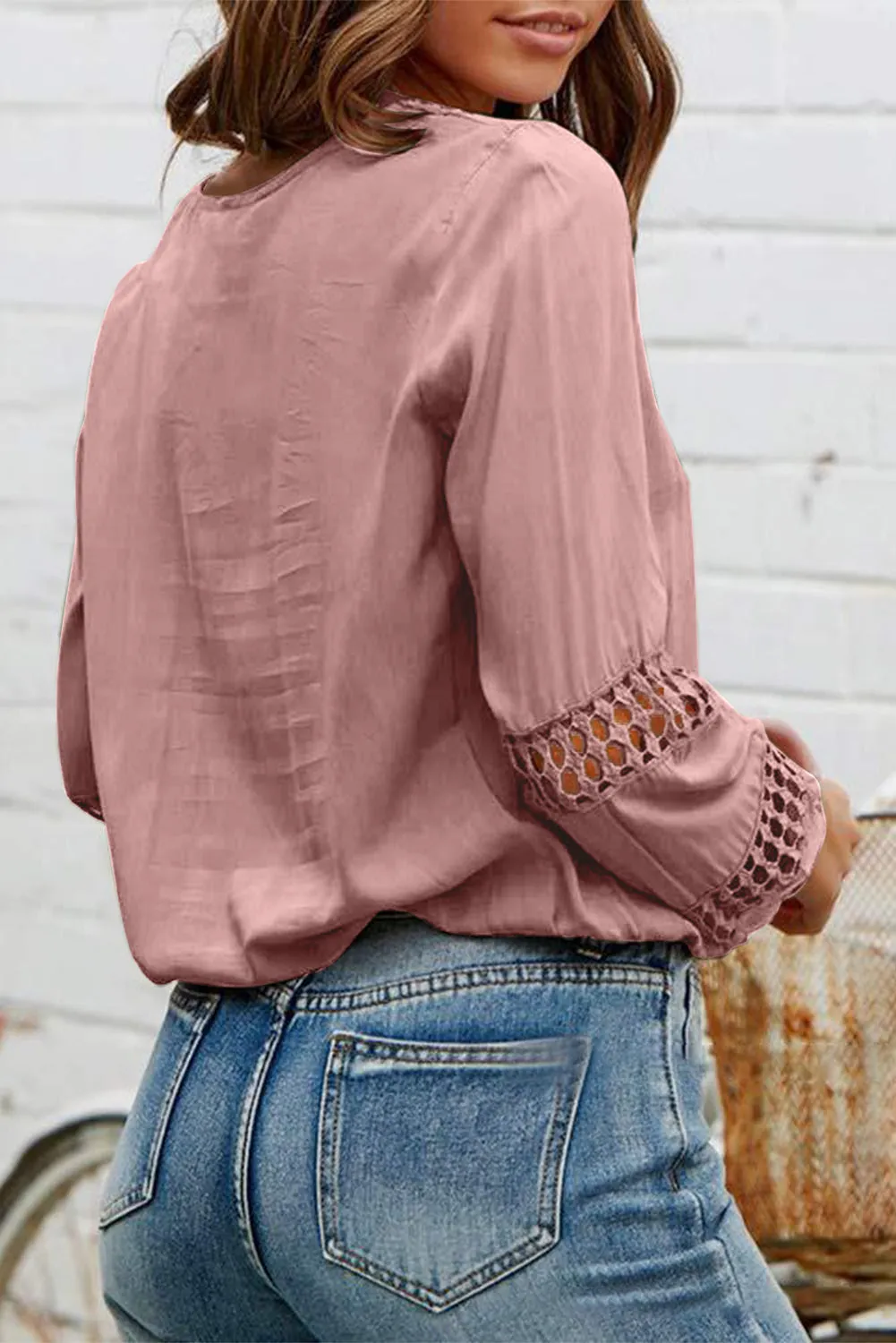 Deep V Neck Crochet Hollow-out Blouse