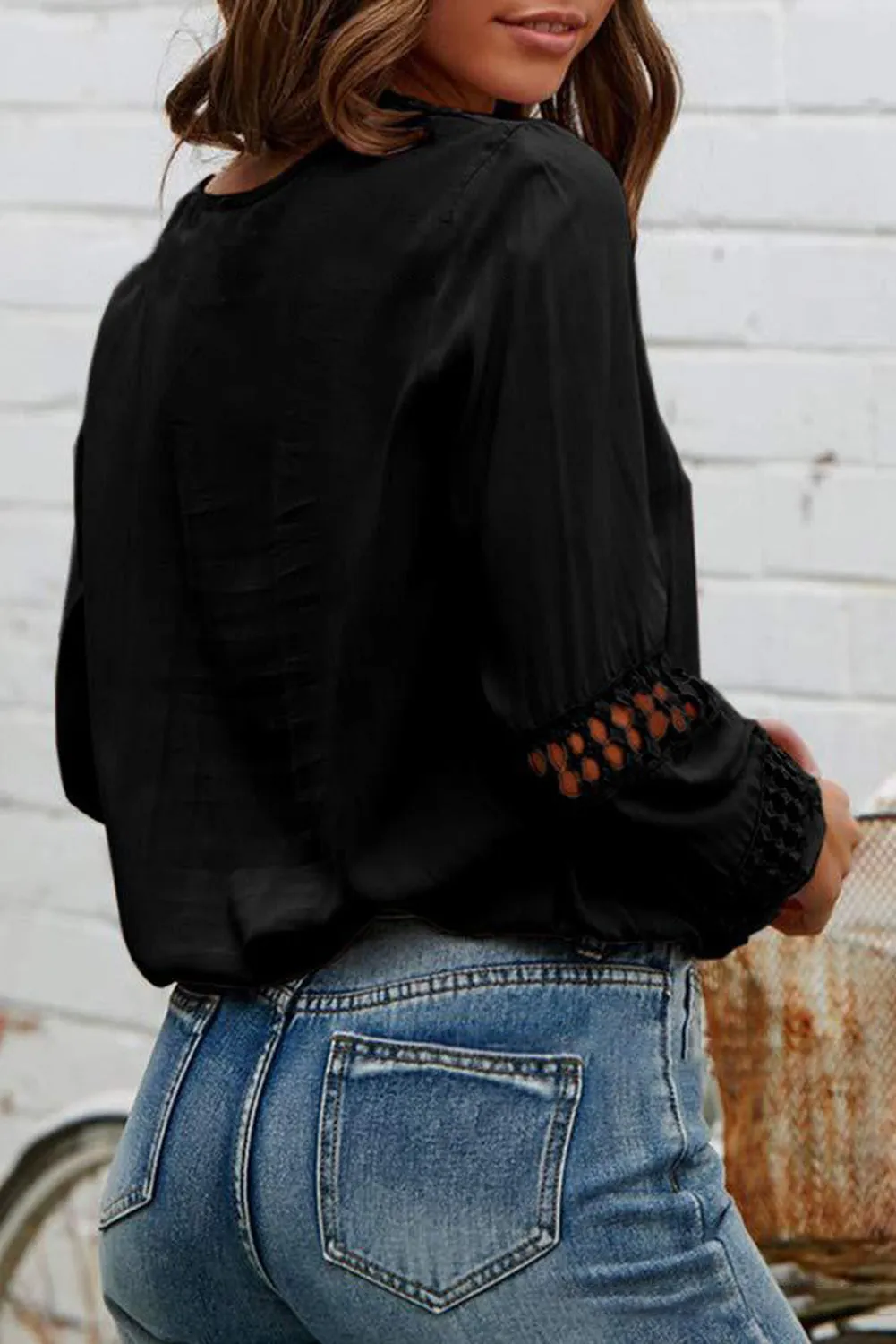 Deep V Neck Crochet Hollow-out Blouse