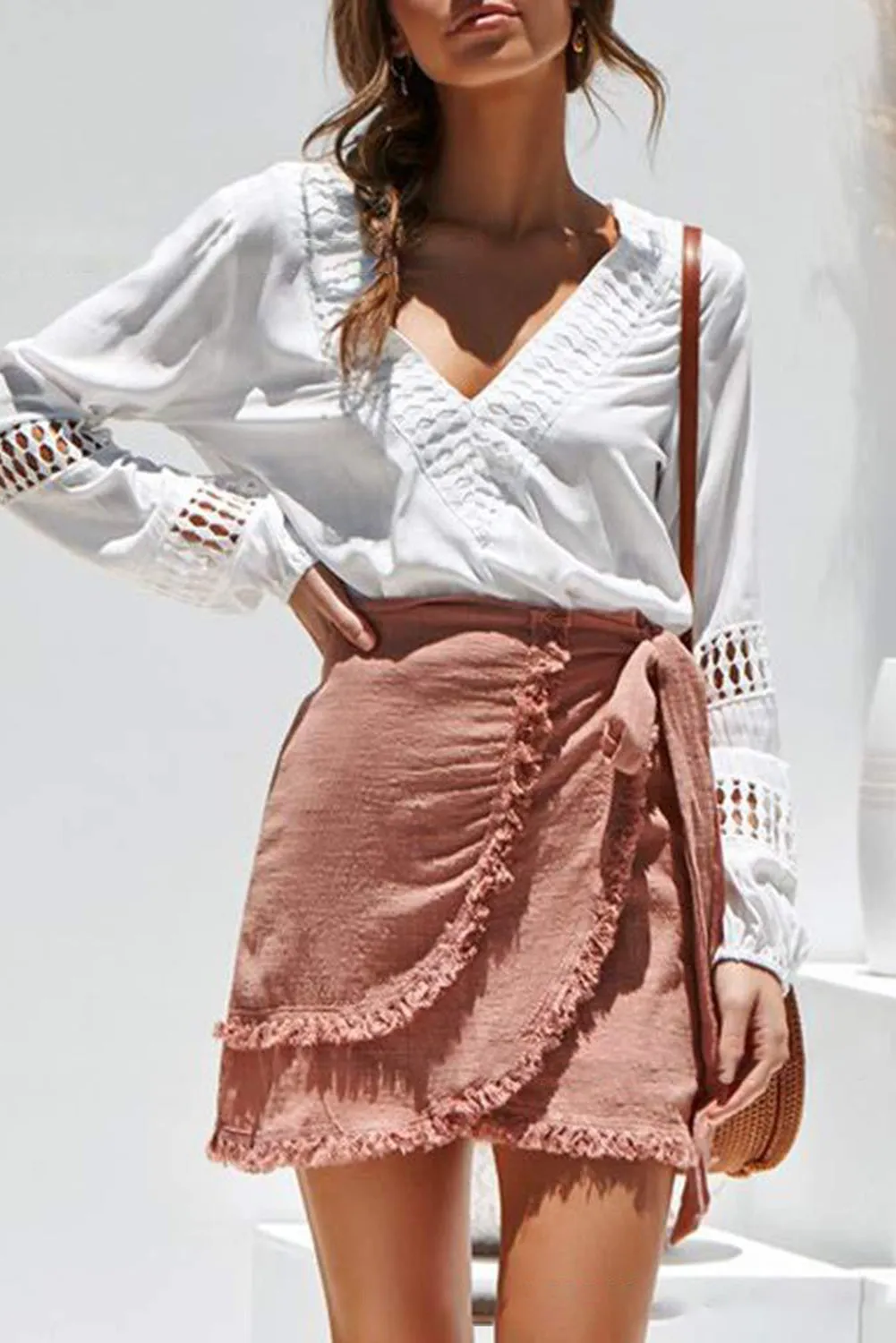 Deep V Neck Crochet Hollow-out Blouse