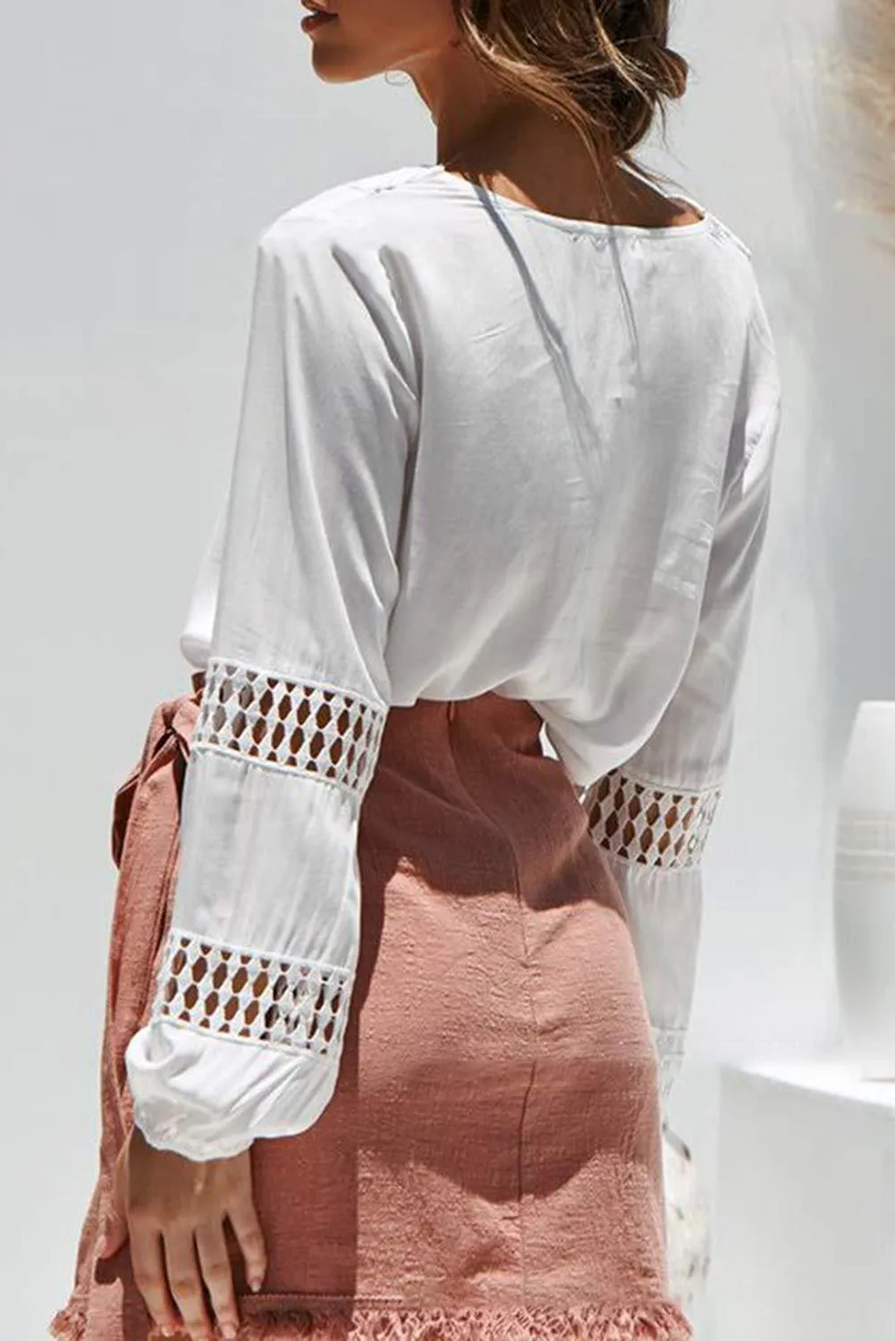 Deep V Neck Crochet Hollow-out Blouse