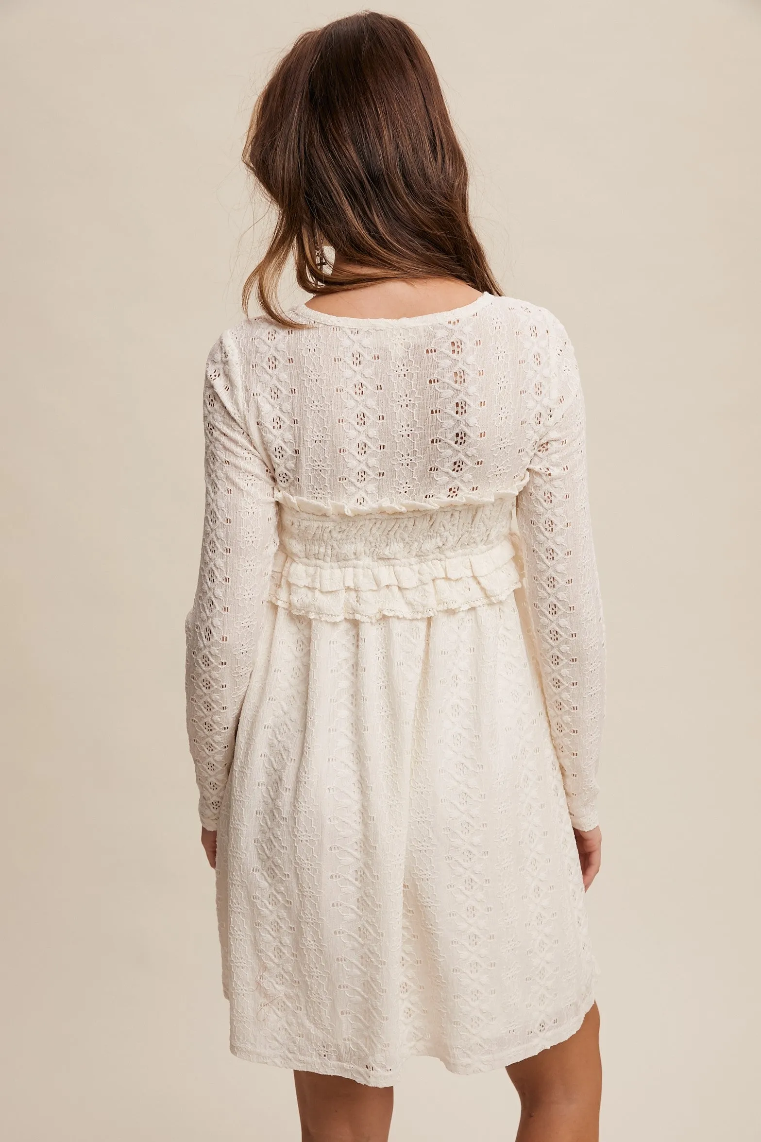 Delicate Lace Long-Sleeve Mini Dress