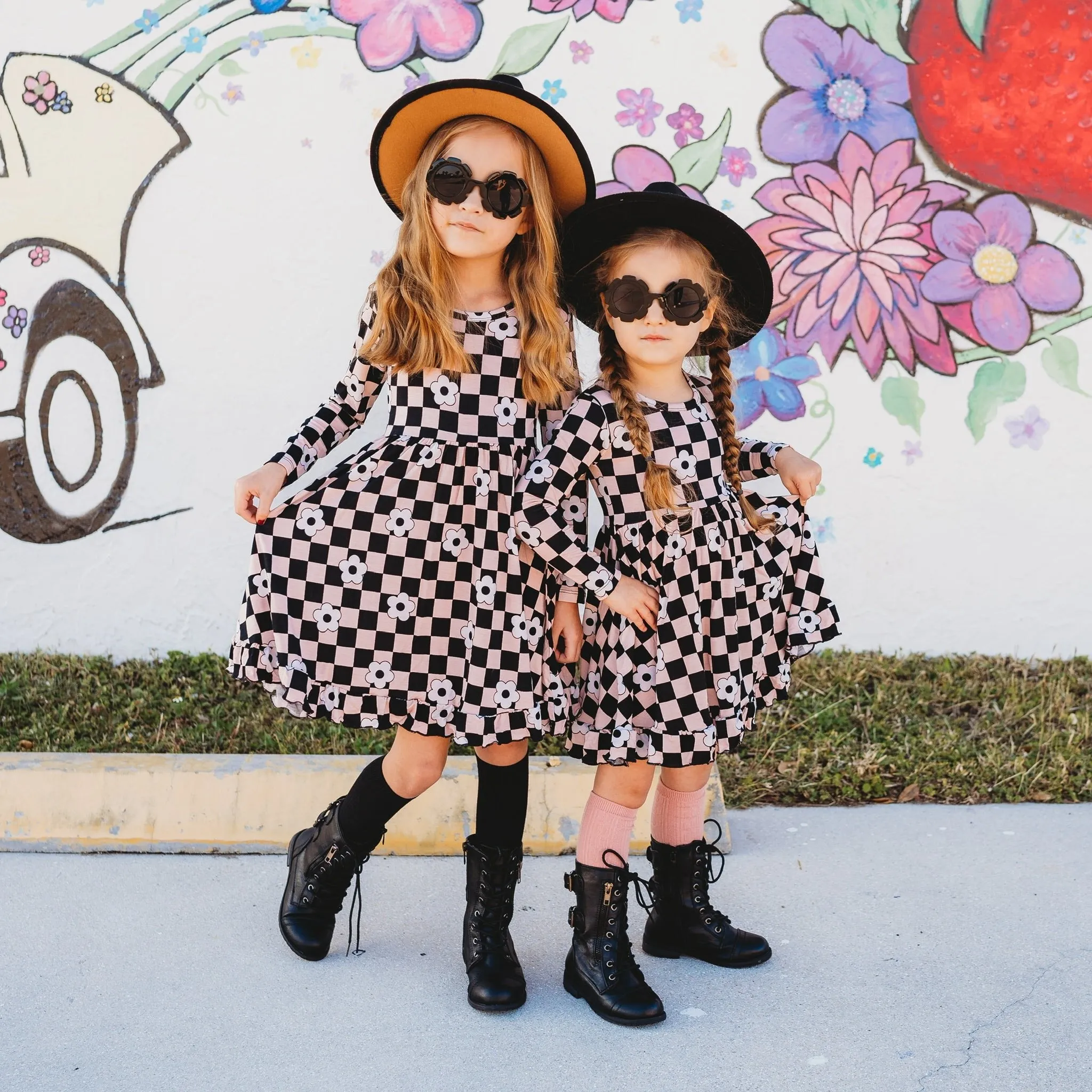 Dream Big Little Co Retro Daisy Checks Dream Ruffle Dress