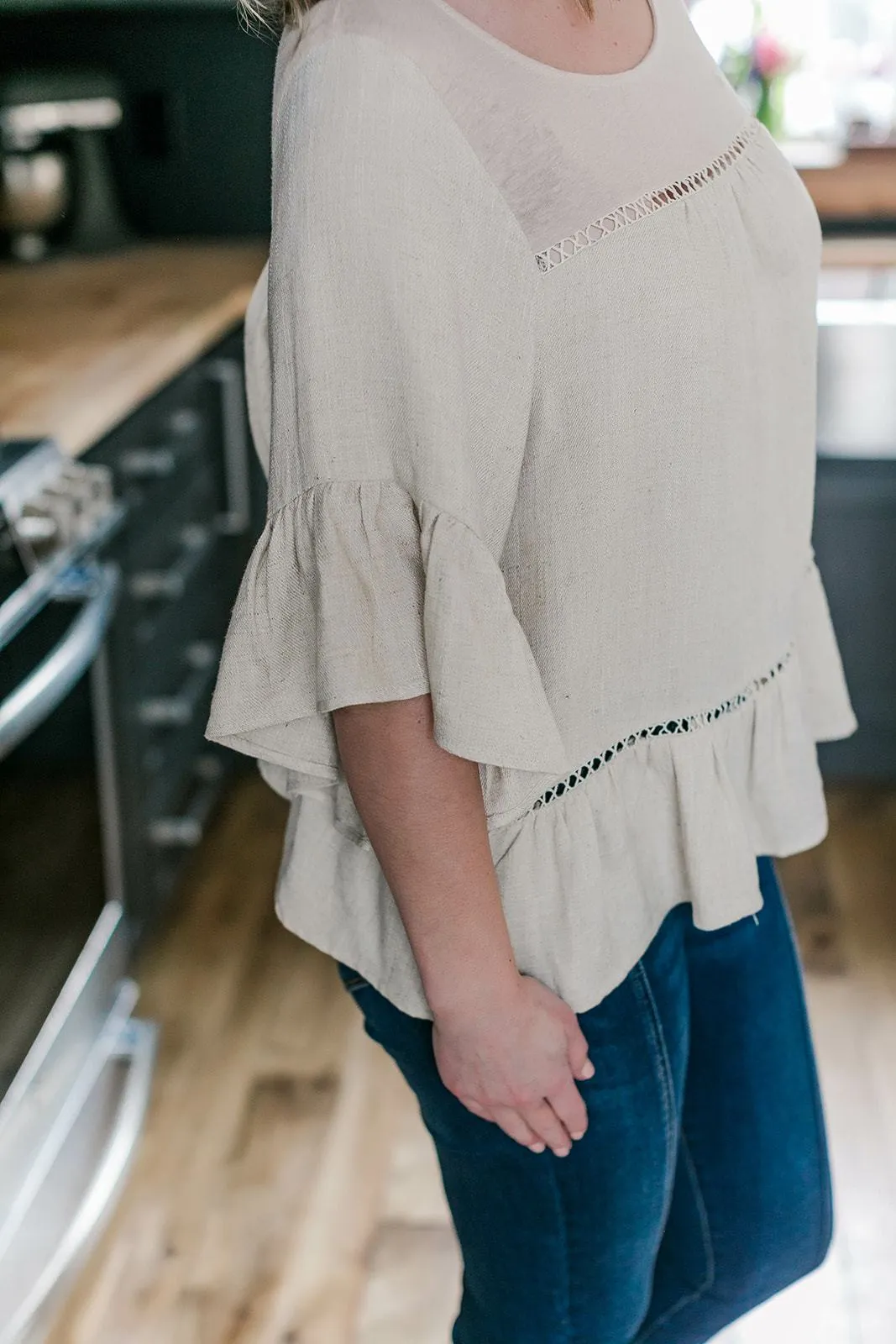 Drop The Hammer Ruffled Linen Top