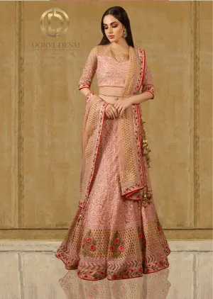 Dusky Pink Chikankari Georgette Crop Top & Skirt with Dupatta