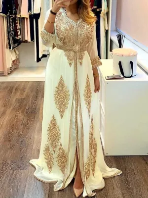 Embroidered Arabic Gown with Open Style #M0136
