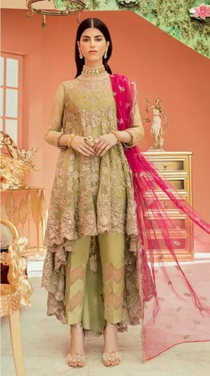 Embroidered Chiffon Trail Frock for Party #N7088