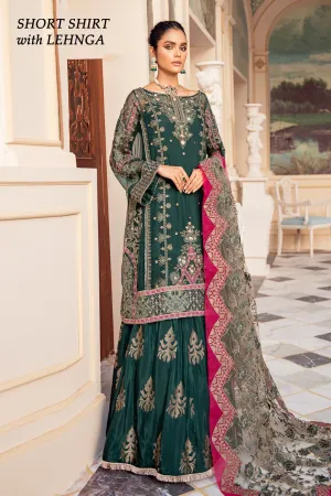 Embroidered Short Shirt with Lehnga in Bottle Green Color #Y6101