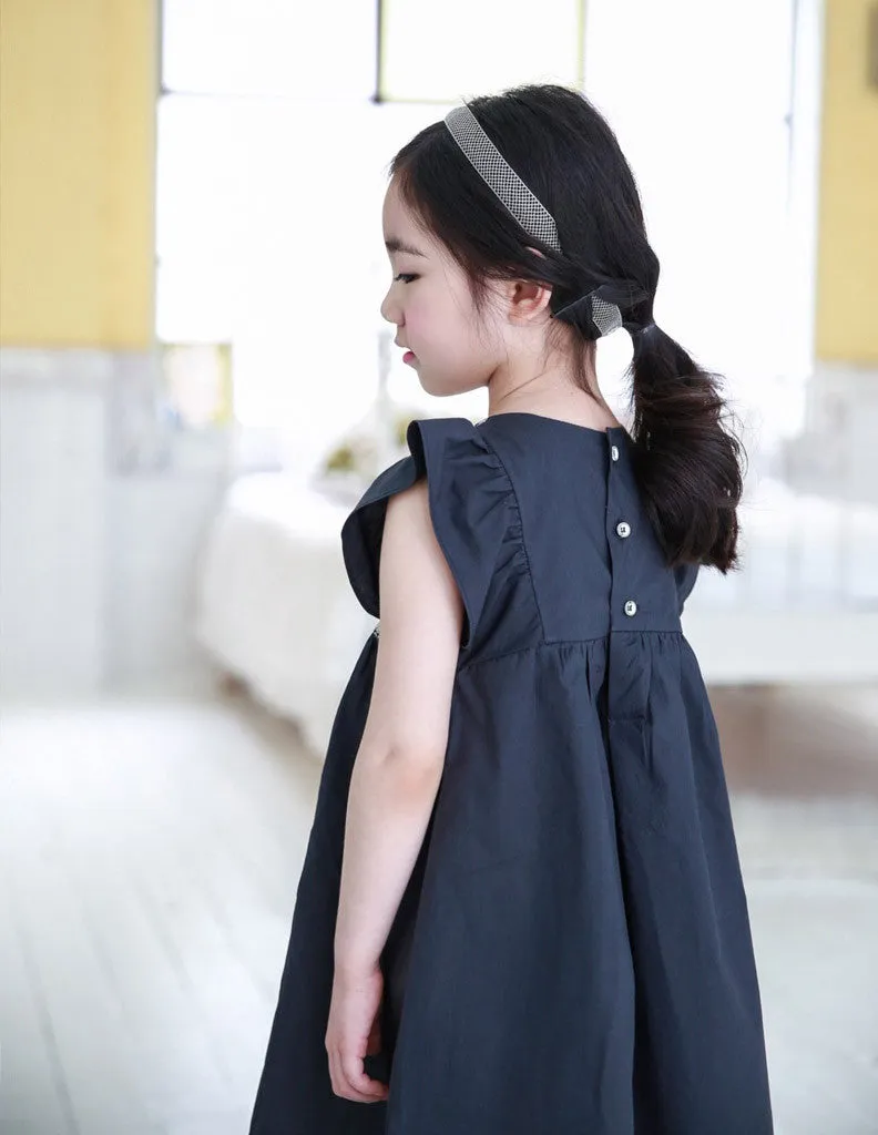 Embroidered Trapeze Dress Charcoal