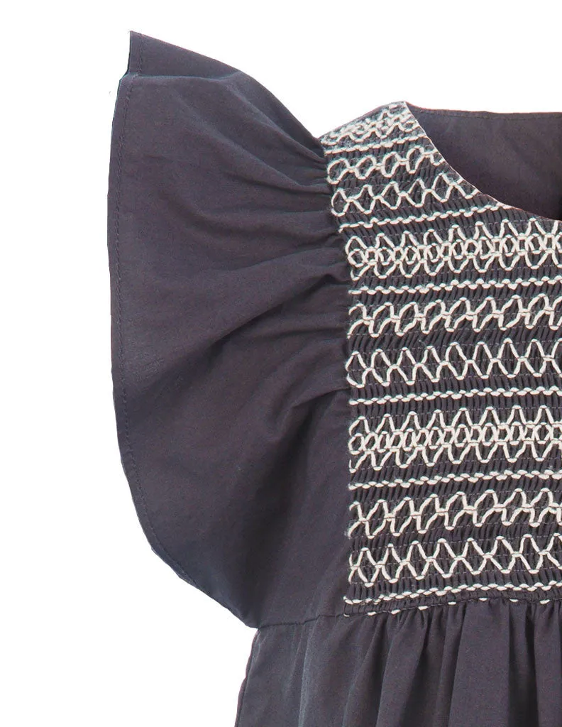 Embroidered Trapeze Dress Charcoal